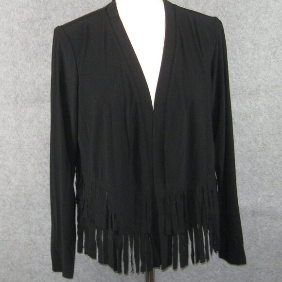 Attitudes by Renee Black Como Jersey Fringe Jacket M NWT - Picture 2 of 7
